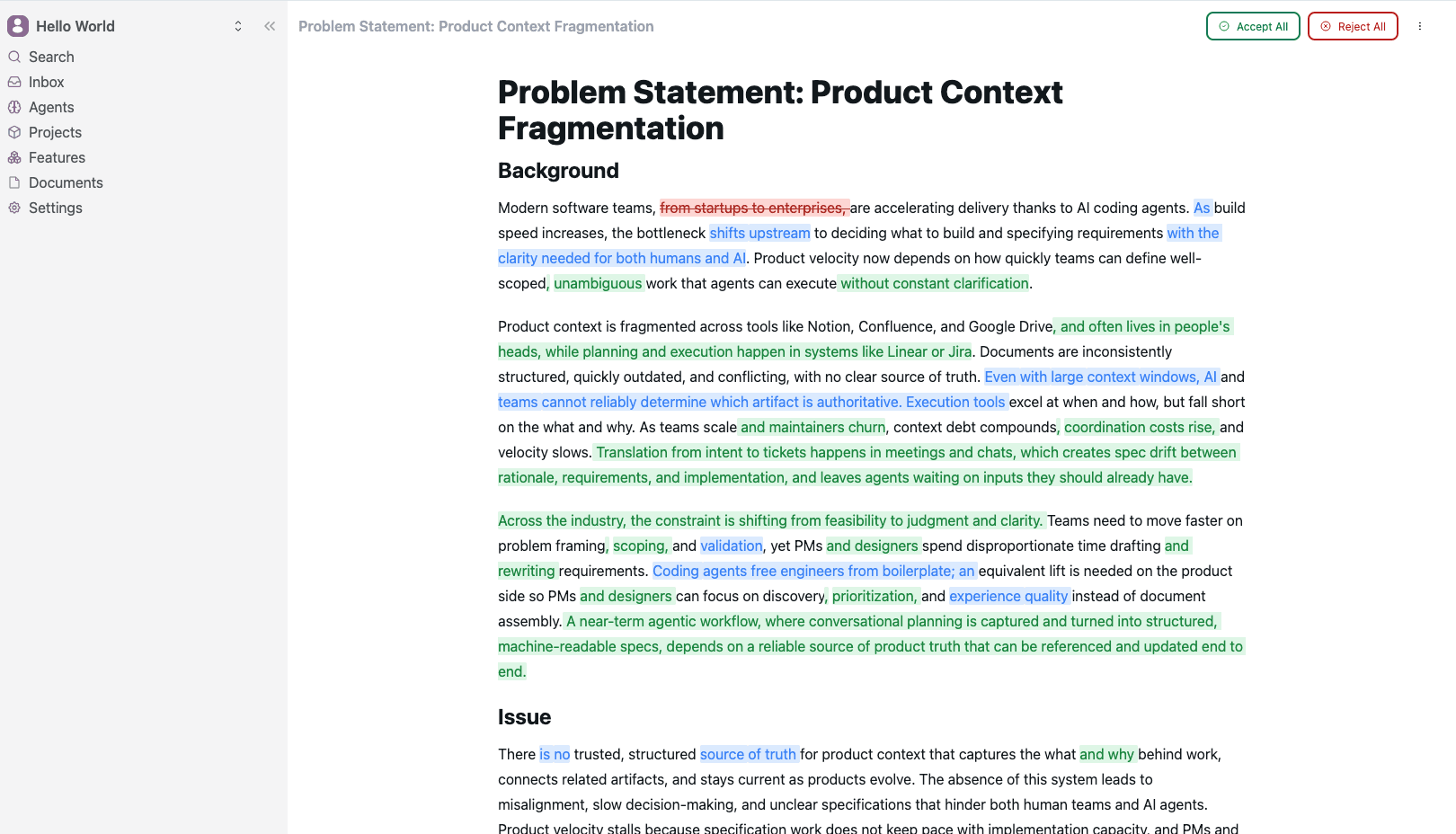 Purpose-built tools for structured product documentation and team collaboration.
